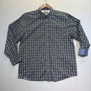 Rank 45‎ Men's Black Aztec Long Sleeve Button Up Flip Cuff Shirt Size Large